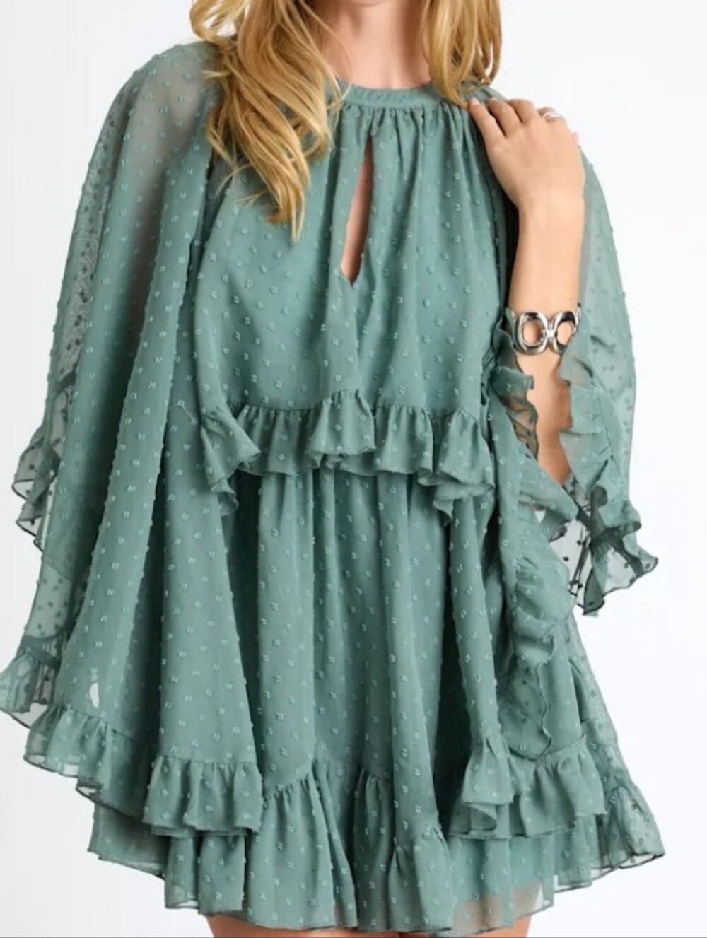 Lulu's Sage Green Swiss Dot Ruffle Swim Coverup